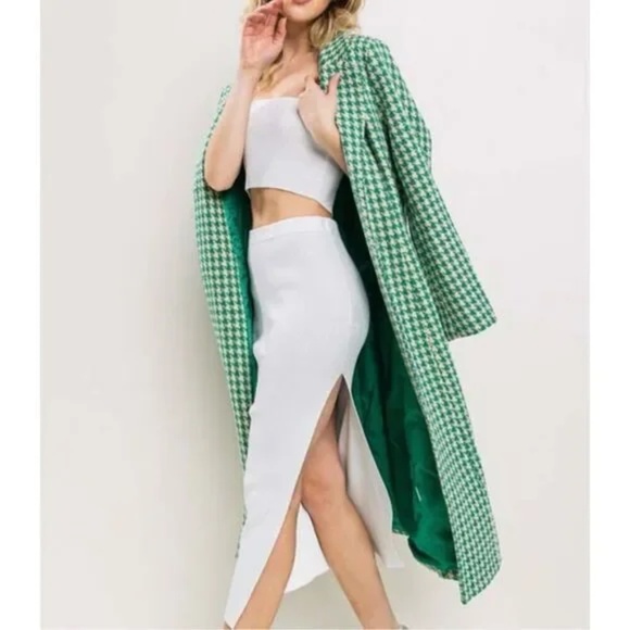 Boutique Jackets & Blazers - Green and White Houndstooth Coat Boutique Brand Size M NWT